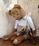 Antik Teddy - Bär Schlittschuhe Bekleidet Gros Leinen Stroh Frankreich Shabby Deko Stofftiere & Teddybären Bild 7