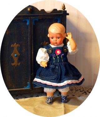 Alte Zelluloid SchildkrÖt Puppe Inge/ursel 34/35 & Süßer Spielkleidung (erbe) Bild