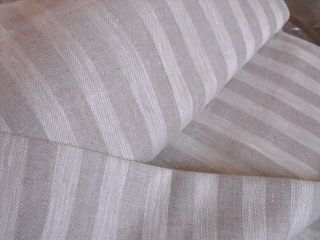 2 X Leinen Stoff Rest B150 Cm Ges.  238 Cm,  Natur Streifen,  Klassiker Bild