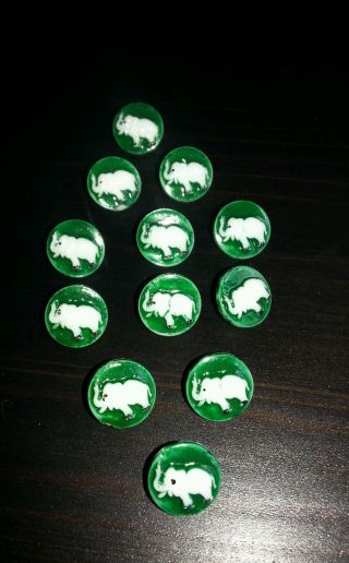 ♥alte Handbemalte Glasknöpfe Elefanten Grün Weiß Rarität Neugablonz 12 Stück♥ Bild