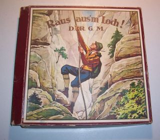 Altes Brettspiel Raus Aus`m Loch D.  R.  G.  M.  Um 1930 / 40 Gebrüder Güttler Zittau Bild