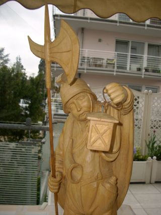 Grosse Holzfigur - Nachtwächter Mit Laterne - 58 Cm - Deko - Geschnitzt - Bild