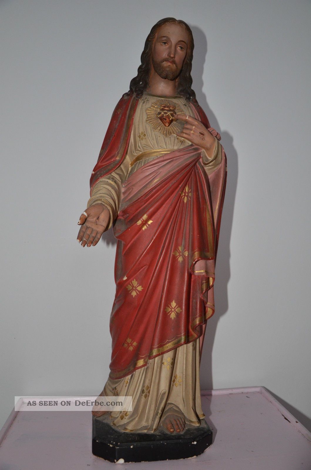 Wunderschöne Große,  Alte Heiligenfigur Herz Jesus,  Shabby Chic Jeanne D´arc 63cm Skulpturen & Kruzifixe Bild