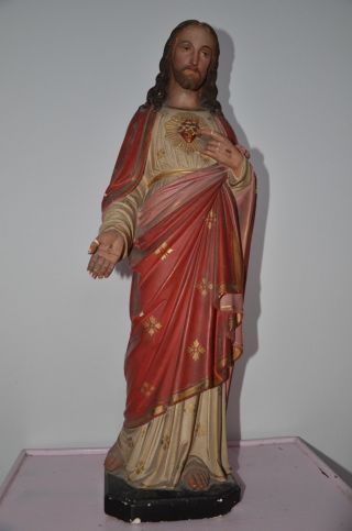 Wunderschöne Große,  Alte Heiligenfigur Herz Jesus,  Shabby Chic Jeanne D´arc 63cm Bild