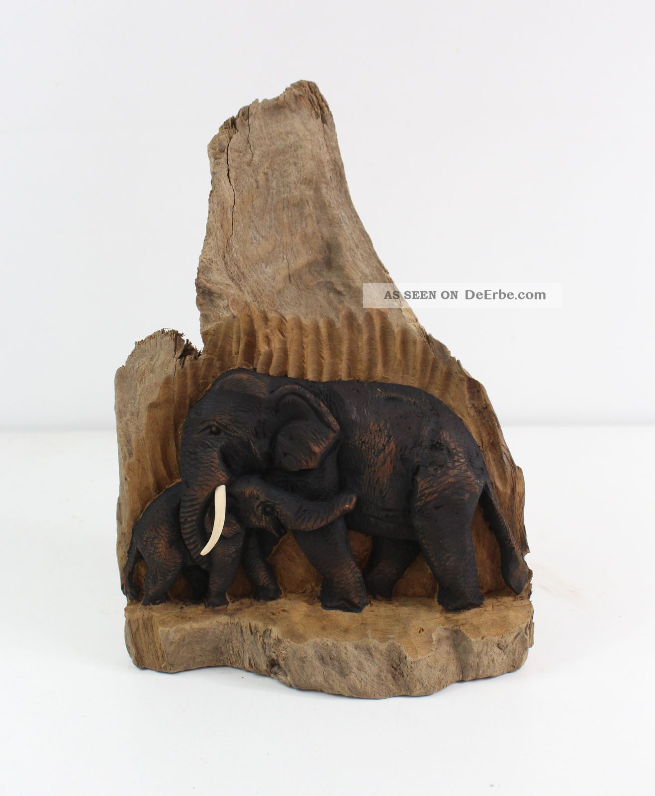 Elefantenfamilie Elefant Holz Baumstamm Statur Deko Teak Relief Skulptur Nr.  16 Entstehungszeit nach 1945 Bild