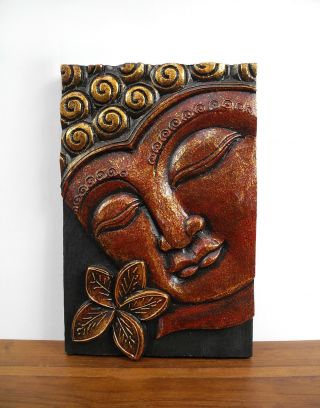 Wandbild Bild Buddha Holzschnitzerei Indonesien Holz 30cm Asien Rot 15/04/1 Bild