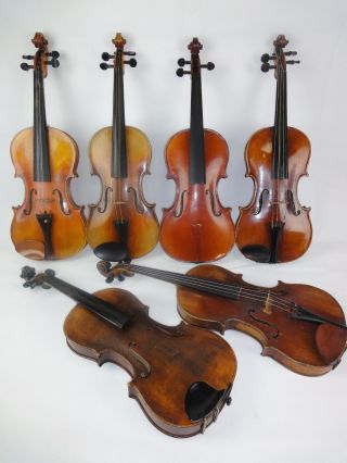 6 Alte Interessante Geigen Ca.  1880 1950,  3x Label - Bittner & Götz & Amati Bild