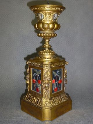 Altarleuchter Historismus Feuervergoldet Emailledekor Markung Vf Krone Um 1870 Bild