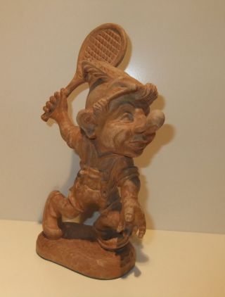 Holzfigur Zwerg Tennis Wichtel Gnom Kobold Troll Holz Handgeschnitzt Bild