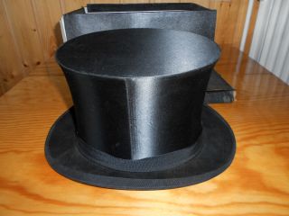 Antik Chapeau Claque Zylinder Uralt Hut Kopfbedeckung & Hutschachtel Bild