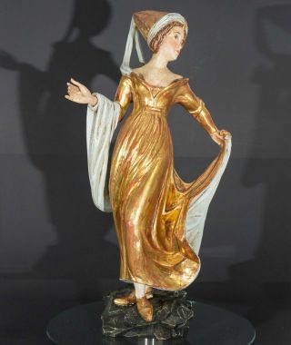 Burgfrau/fräulein,  Alte Farbig Handbemalte Holz - Figur,  Moriskentänzer? 46 Cm Bild