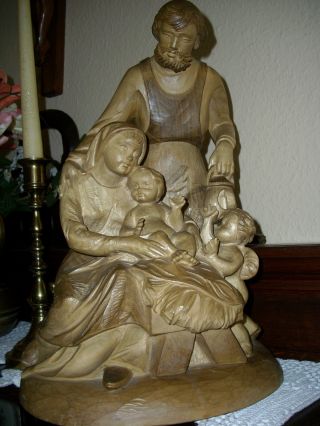 Holzfigur - Heiligenfigur - Krippe - Blockkrippe - Hl.  Familie - Geschnitzt - Südtirol? - 36cm Bild