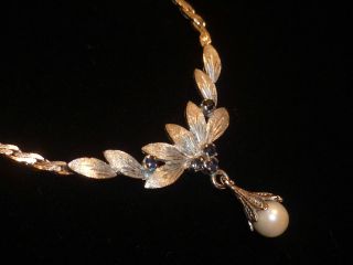 1tag Antikes Collier Aus 835er - Silber Mit Saphir Und Echte Akoya - Perle,  Art Deco Bild
