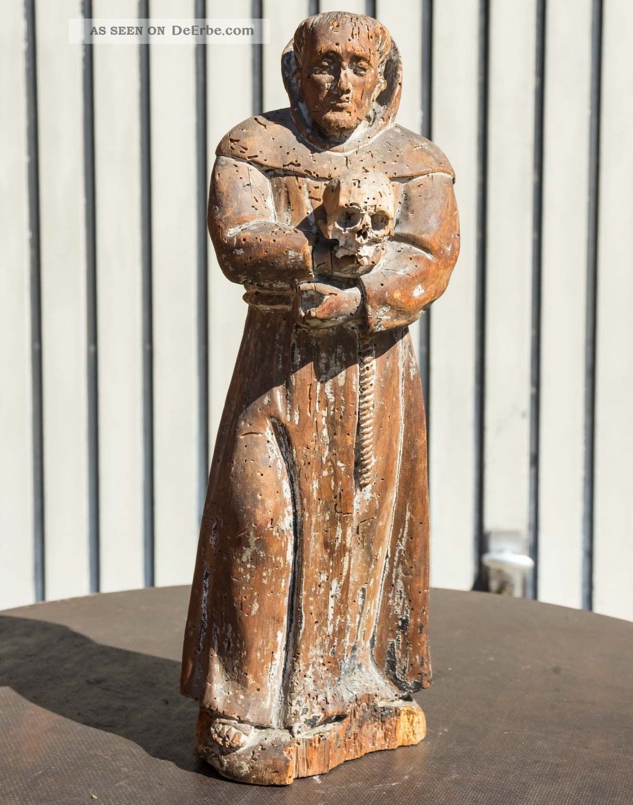 Antike Holz - Figur,  Renaissance/gotik,  Mönch Mit Toten - Schädel/totenkopf 1400 Skulpturen & Kruzifixe Bild