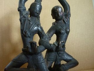 Alte Asia Figur Metallguss Skulptur Zwei Tänzer / Götter? Messing Bronze Bild