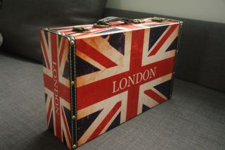 Koffer Holz Leder Bedruckt Reise Deko England Flaggenmotiv Union Jack Design Bild