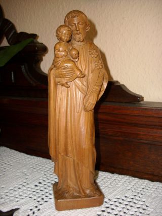 Holzfigur - Heiligenfigur - Hl.  Josef Mit Kind - Geschnitzt - Deko - Bild