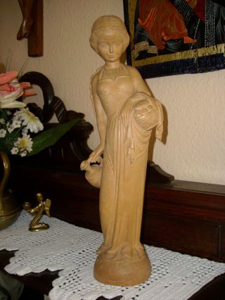Gr.  Holzfigur - Heiligenfigur - Hl.  Elisabeth - Magd - Geschnitzt - Südtirol? - Deko - 40cm Bild