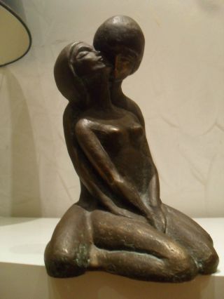 Wunderschöne Skulptur Figur Liebespaar Nackt Aus Holz Bronziert O.  ä. Bild