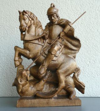 Hl.  Georg George Holz Figur 42 Cm Heiligenfigur Holzfigur Skulptur Drachentöter Bild
