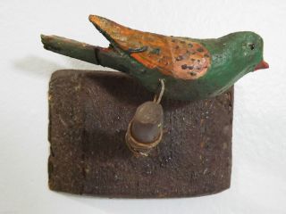 Holzvogel Auf Baumscheibe,  Antik - Schnitzarbeit,  Handbemalt - Sammlerstück Bild