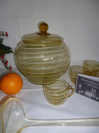 Maibowle Bowle Service Glas Gelb 5 L Fadenglas Weiss 7 Tassen Kelle 50er Jahre Bild