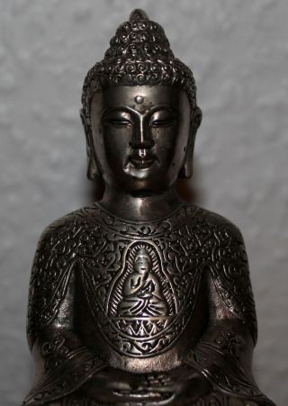 China Bronze Buddha Tibetsilber Carved Signiert Brass Signed Tibet Statue Figur Bild