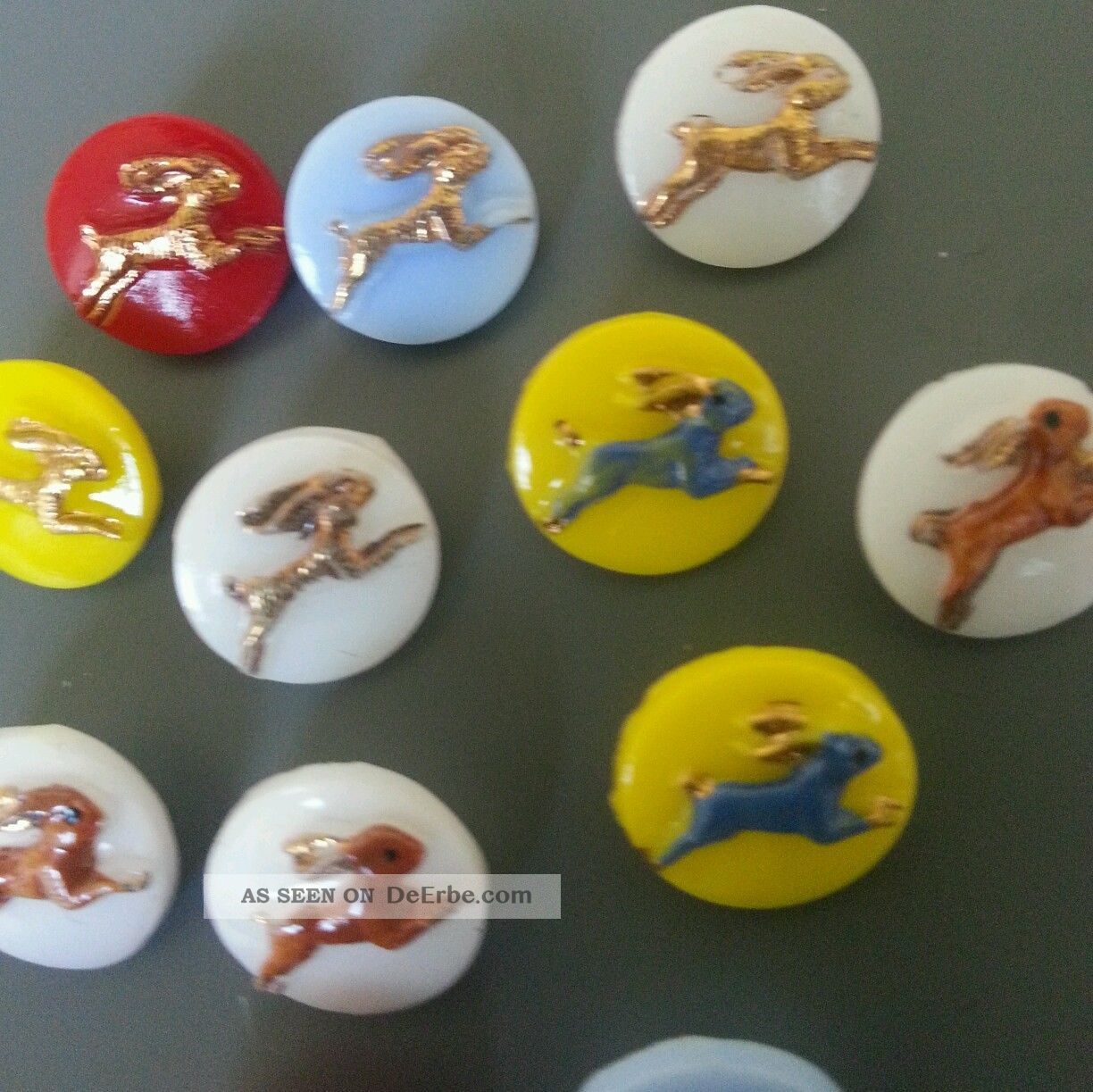 ♥alte Handbemalte Glasknöpfe Kinderknöpfe Hasen 14 Stück Dmess.  10 Mm♥ Nähutensilien Bild
