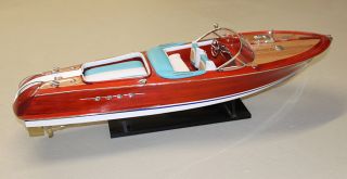 Kare Riva Motor Boot Schiff Yacht Luxus Handarbeitsmodell Aquamarin Deko Selten Bild
