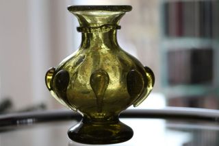 Wunderschöne Grüne Schwere Vase Böhmen Waldglas Replik? Mit Nuppen Handarbeit Bild