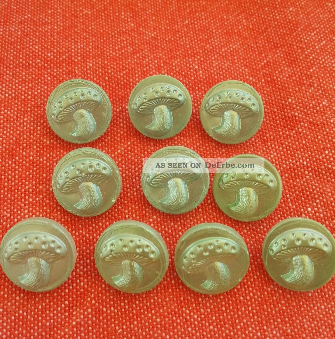 ♥alte Glasknöpfe Erhobene Pilze Grün Glänzend 10 Stück Durchm.  14 Mm♥ Nähutensilien Bild