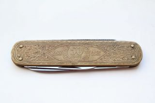 Antikes Taschenmesser Messing Mit Werbung Gebr.  Leffers,  Wilhelmshaven Bild