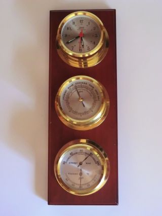 Schatz Wetterstation Schiffsuhr Barometer Hygrometer Thermometer Messing Holz Bild