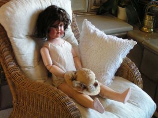 RaritÄt Große Antike Puppe 83cm Mit Schlafaugen Und Echthaarperücke Bild