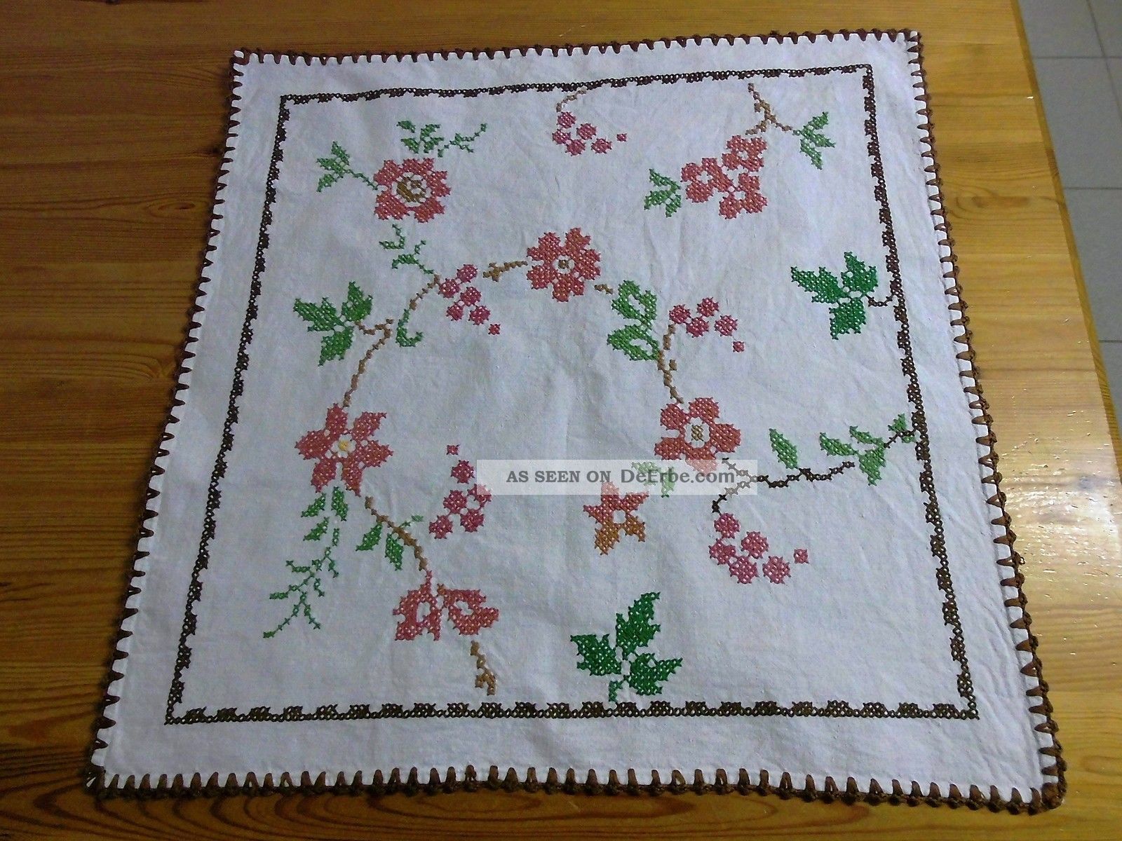 Mitteldecke,  51 X 51 Cm,  Weiß,  Häkelkante,  Kreuzstich - Stickerei,  Handarbeit Tischdecken Bild