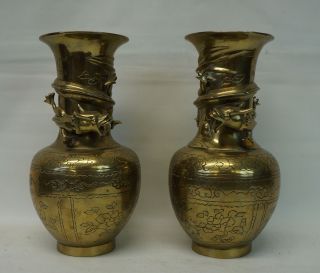 Paar China Vasen Mit Drachen - Chinese Vases - Messing - Massiv Brass Bild