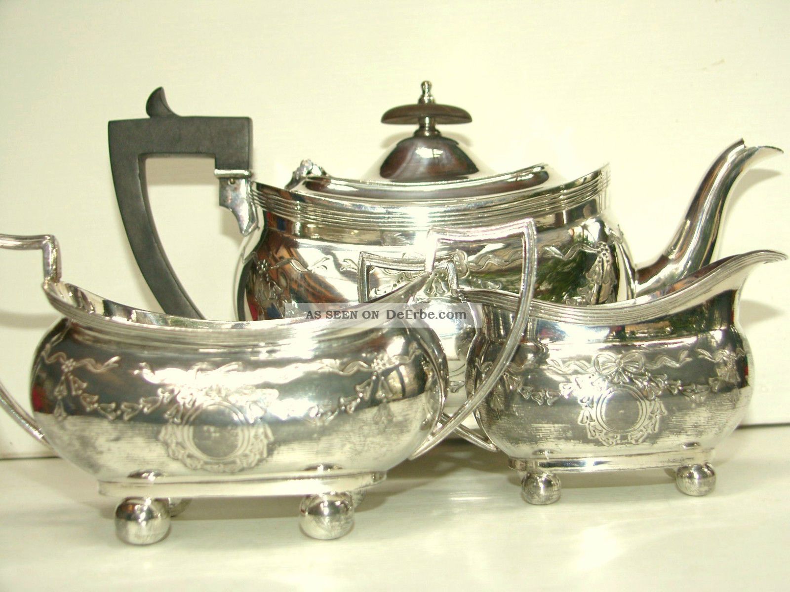 Silber Plate 3 - Teil Große Handgrawierte Service Birningham Englandd Ca.  1890 Objekte vor 1945 Bild
