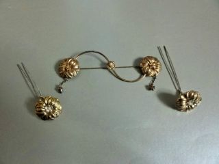 Brosche (verschluss - Nadel) Und 2 Haarnadeln,  Silber Vergoldet Bild