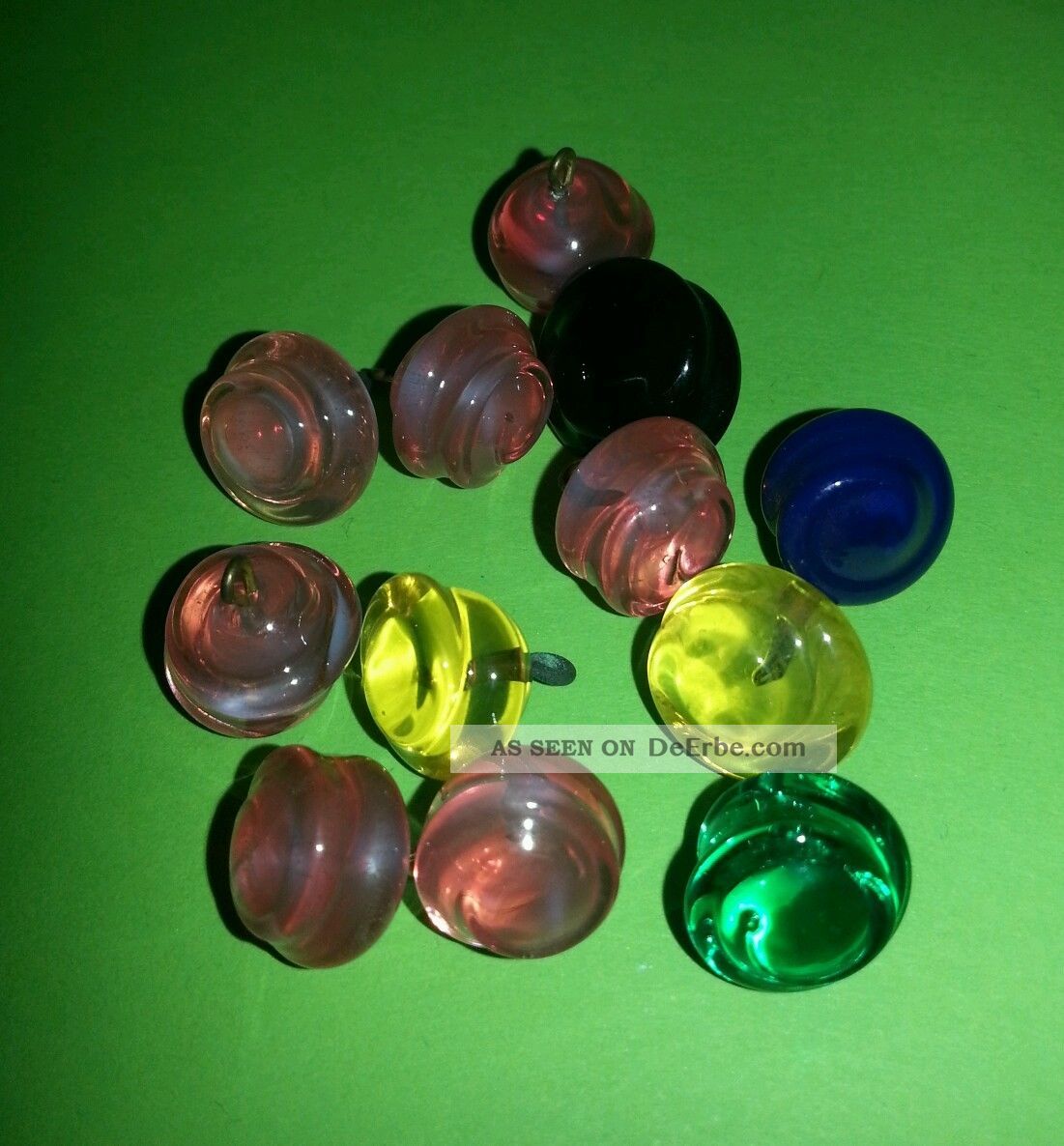 ♥alte Glasknöpfe Aus Gewickelten Perlen Bunt Rarität 12 Stück♥ Nähutensilien Bild