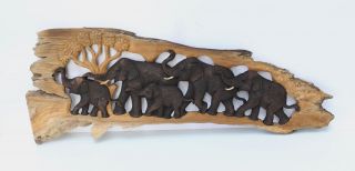 Elefantenfamilie Elefant Holz Baumstamm Wandbild Relief Skulptur 97cm Nr.  9 Bild