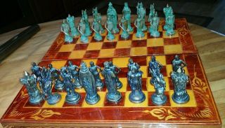 Schachfiguren Metallguss Massiv Ritter Incl.  Brett Bild