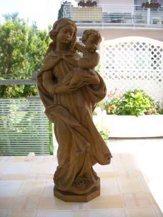 Holzfigur - Heiligenfigur - Madonna Mit Kind - Geschnitzt - Deko - 40 Cm Bild