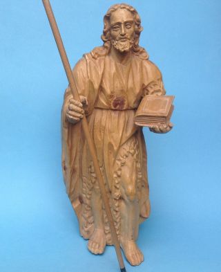 Biedermeier Volkskunst Skulptur Heiliger Johannes Der Täufer Mit Buch Stab 1850 Bild