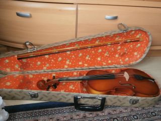 Sammlerstück Antike Geige Violine Mit Zettel Mit Koffer Russisch Cccp Bild