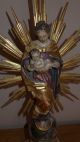 3 Figuren Holz Um 1880 Leuchter - Engel Mutter Gottes Maria Jesu Heiligenschein Vor 1900 Bild 1