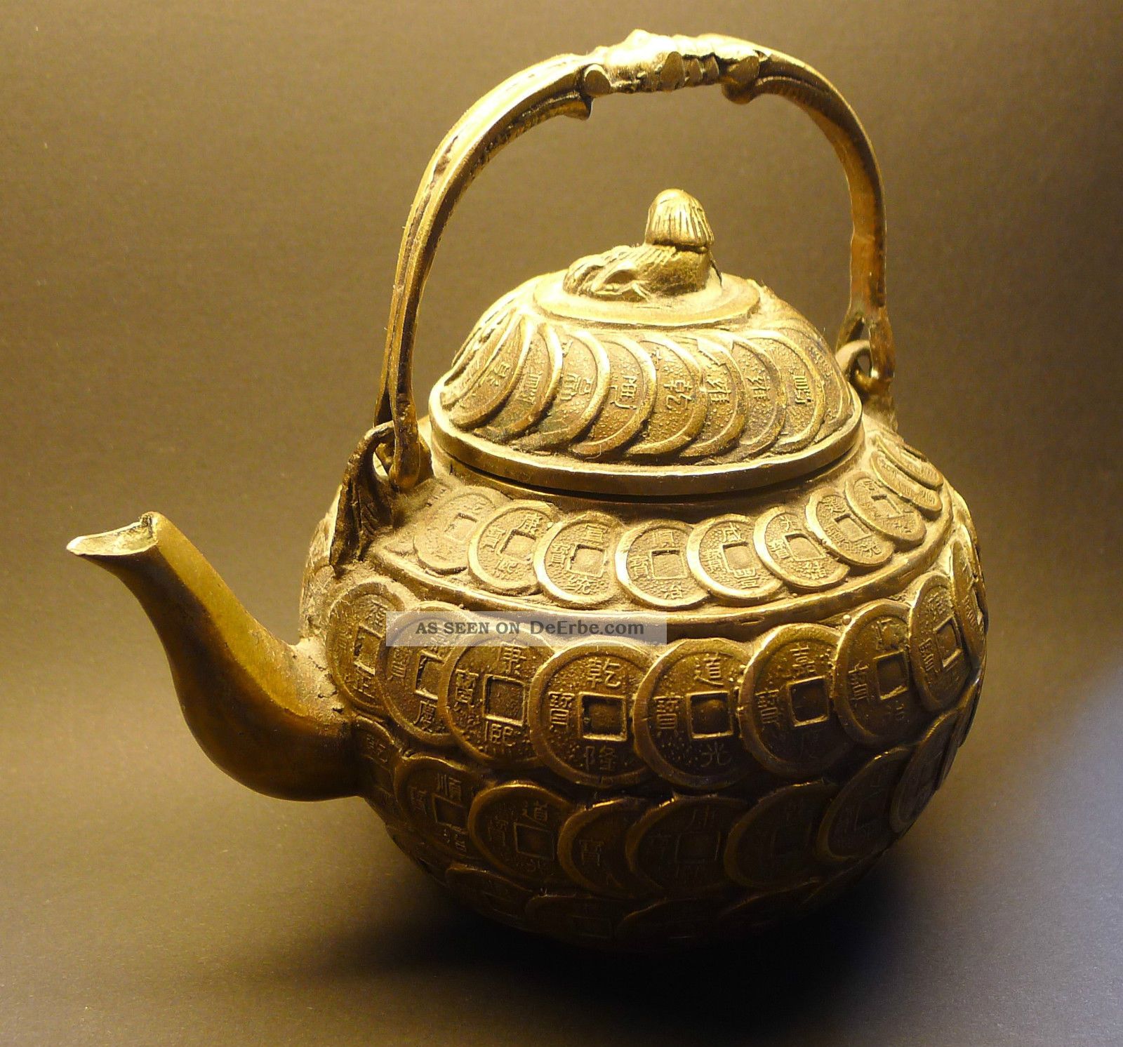 Alte Chinesische Teekanne Mit Lochmünzen / Käschmünzen Dekor,  Bronze,  Rarität Asiatika: China Bild