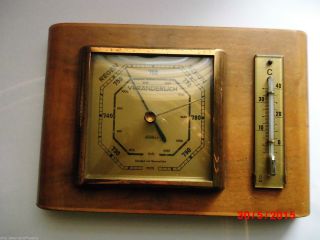 Barometer Feingerätebau Fischer Drebach Ddr Holz Thermometer 50iger Bild