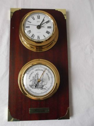 Wetterstation - Barometer - Uhr - Messing - Holzkorpus - Bild