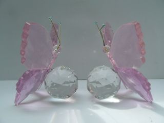2 Glasfiguren Figur Schmetterlinge Pink Kristallkugel Kristall Geschliffen Bild