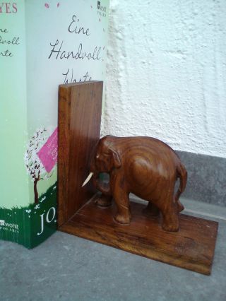 Echtholz Dunkelbraun - Geschnitzter Elefant - Buchstütze - Aus Nachlass - Bild